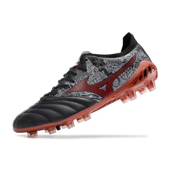 Chuteira Campo Mizuno Morelia Neo III Elite FG Preta, Cinza e Vermelha - VENI Futebol
