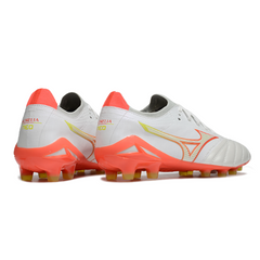 Scarpa da calcio Mizuno Morelia Neo IV Elite FG bianca arancione e gialla per terreni compatti