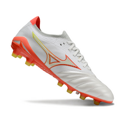 Scarpa da calcio Mizuno Morelia Neo IV Elite FG bianca arancione e gialla per terreni compatti