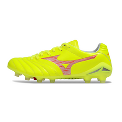 Scarpa da calcio Mizuno Morelia Neo IV Pro gialla e rossa per terreni compatti FG