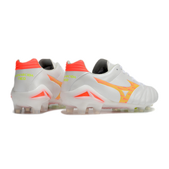 Scarpa da calcio Mizuno Morelia Neo IV Pro FG bianca arancione e gialla per terreni compatti