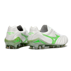 Botas de fútbol Mizuno Morelia Neo IV Pro FG para terreno firme, color blanco y verde