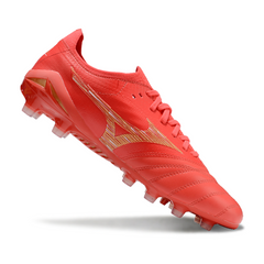 Botas de fútbol Mizuno Morelia Neo IV Elite FG para terreno firme, color rojo y amarillo