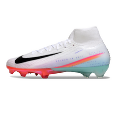 Botas de fútbol Nike Air Zoom Mercurial Superfly 10 Elite blancas, rosas y azul claro para terreno firme (FG).