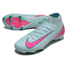 Botas de fútbol Nike Air Zoom Mercurial Superfly 10 Elite azul claro y rosa para terreno firme (FG).