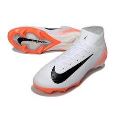 Botas de fútbol Nike Air Zoom Mercurial Superfly 10 Elite blancas y naranjas para terreno firme (FG).
