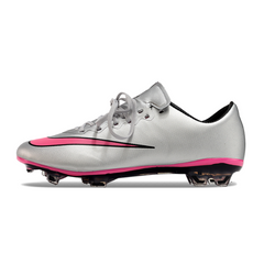 Botas de fútbol Nike Air Zoom Mercurial Vapor 10 Elite grises y rosas para terreno firme (FG).
