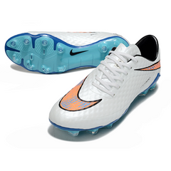 Botas de fútbol Nike Phantom Hypervenom Elite blancas, azules y naranjas para terreno firme (FG).