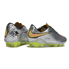 Botas de fútbol Nike Phantom Hypervenom Elite grises, doradas y rosas para terreno firme (FG).
