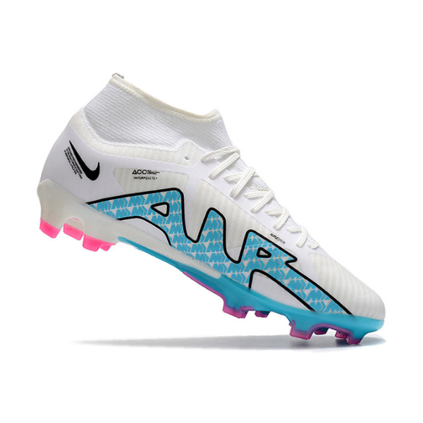 Chuteira Campo Nike Zoom Mercurial Superfly 9 Academy FG Branca, Azul e Rosa - VENI Futebol