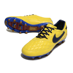 Scarpa da calcio Nike Tiempo R10 Legend Elite gialla e blu per terreni compatti FG
