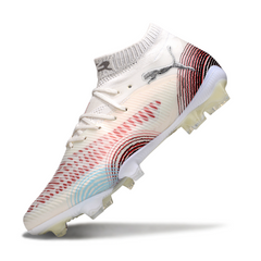 Botas de fútbol Puma Future 8 FG para terreno firme, color blanco y rojo