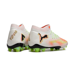 Scarpa da calcio Puma Future 8 bianca arancione e verde per terreni compatti FG