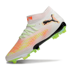 Scarpa da calcio Puma Future 8 bianca arancione e verde per terreni compatti FG