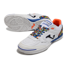 Bota de fútbol sala Joma Top Flex 24 IC blanca, azul y naranja