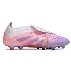 Botas de fútbol Adidas Predator 25 Elite Tongue para niños, color blanco y rosa, para terreno firme FG