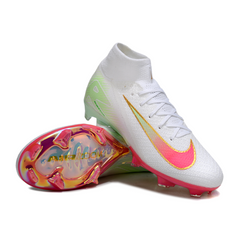 Nike Air Zoom Mercurial Superfly 10 Elite White Pink and Green Firm Ground FG Kids Football Boot