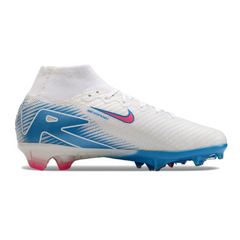 Botas de fútbol Nike Air Zoom Mercurial Superfly 10 Elite blancas, azules y rosas para niños, para terreno firme (FG).