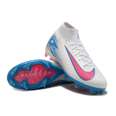 Botas de fútbol Nike Air Zoom Mercurial Superfly 10 Elite blancas, azules y rosas para niños, para terreno firme (FG).