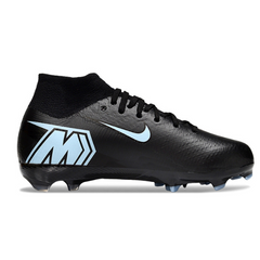 Nike Air Zoom Mercurial Superfly 10 Elite Black and Light Blue Firm Ground FG Kids Football Boot