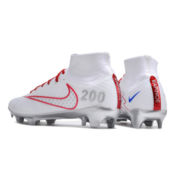 Chuteira Infantil Campo Nike Zoom Mercurial Superfly 9 Elite FG Branca, Vermelha e Prata - VENI Futebol