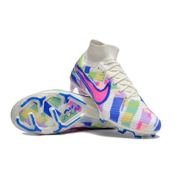 Chuteira Infantil Campo Nike Zoom Mercurial Superfly 9 Elite FG Branca e Colorida - VENI Futebol