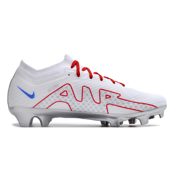 Chuteira Infantil Campo Nike Zoom Mercurial Vapor 15 Elite FG Branca, Vermelha e Prata - VENI Futebol