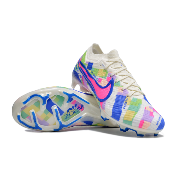 Chuteira Infantil Campo Nike Zoom Mercurial Vapor 15 Elite FG Branca e Colorida - VENI Futebol