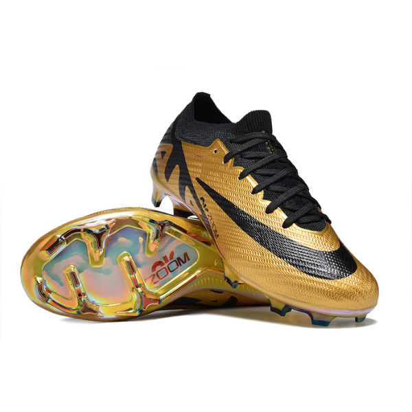 Chuteira Infantil Campo Nike Zoom Mercurial Vapor 15 Elite FG Dourada e Preta - VENI Futebol
