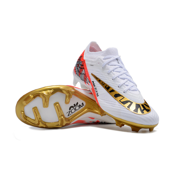 Chuteira Infantil Campo Nike Zoom Mercurial Vapor 15 Elite FG Branca, Vermelha e Dourada - VENI Futebol