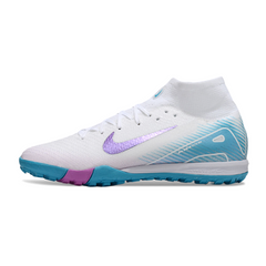 Botas de fútbol Nike Zoom Mercurial Superfly 10 Elite para niños, color blanco y azul claro, modelo Turf TF