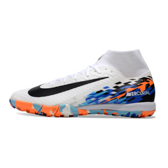 Botas de fútbol Nike Zoom Mercurial Superfly 10 Elite para niños, blancas, azules y naranjas, color césped artificial TF