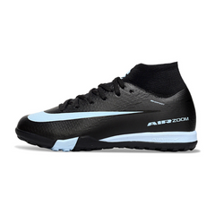 Botas de fútbol Nike Zoom Mercurial Superfly 10 Elite Turf TF para niños, negras y azul claro