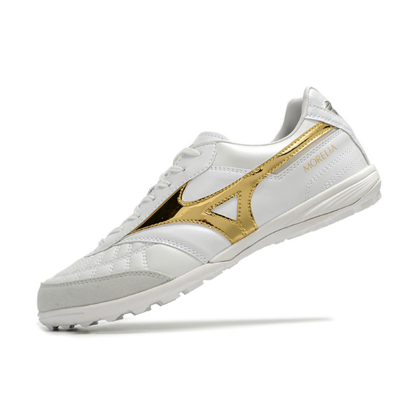 Chuteira Society Mizuno Morelia Sala TF Branca e Dourada - VENI Futebol