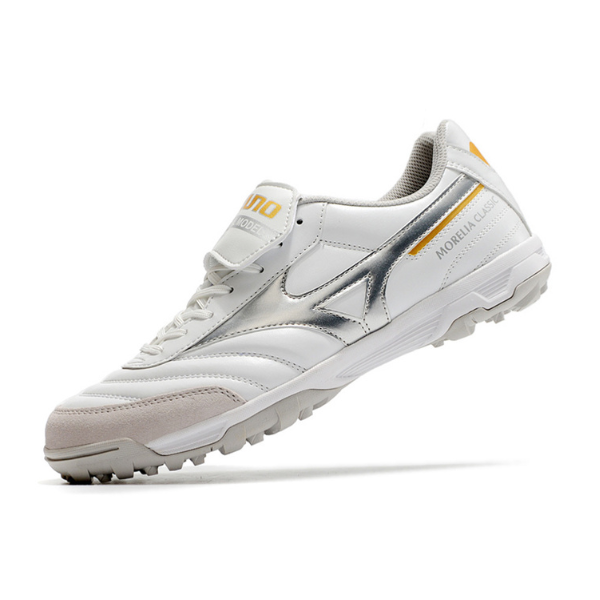 Chuteira Society Mizuno Morelia TF Branca e Prata - VENI Futebol