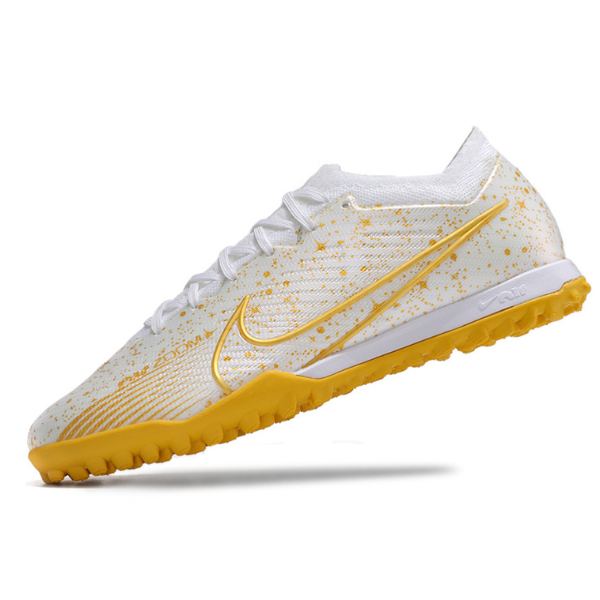 Chuteira Society Nike Zoom Mercurial Vapor 15 Elite TF Branca e Dourada - VENI Futebol