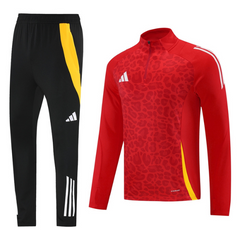 Top e pantaloni Adidas Cold Set con cerniera a un quarto, rossi, gialli e neri