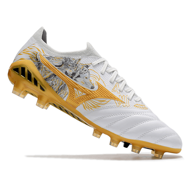Chuteira Mizuno Morelia Neo III FG Branca,Dourada e Preta - VN Esportes