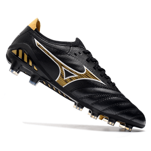 Chuteira Mizuno Morelia Neo III FG Preta e Dourada - VN Esportes