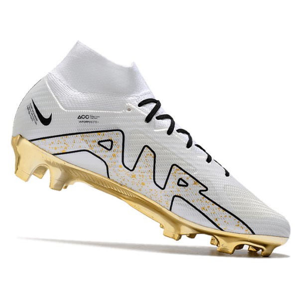 Chuteira Nike Zoom Mercurial Superfly 9 Elite FG Branca e Dourada - VN Esportes